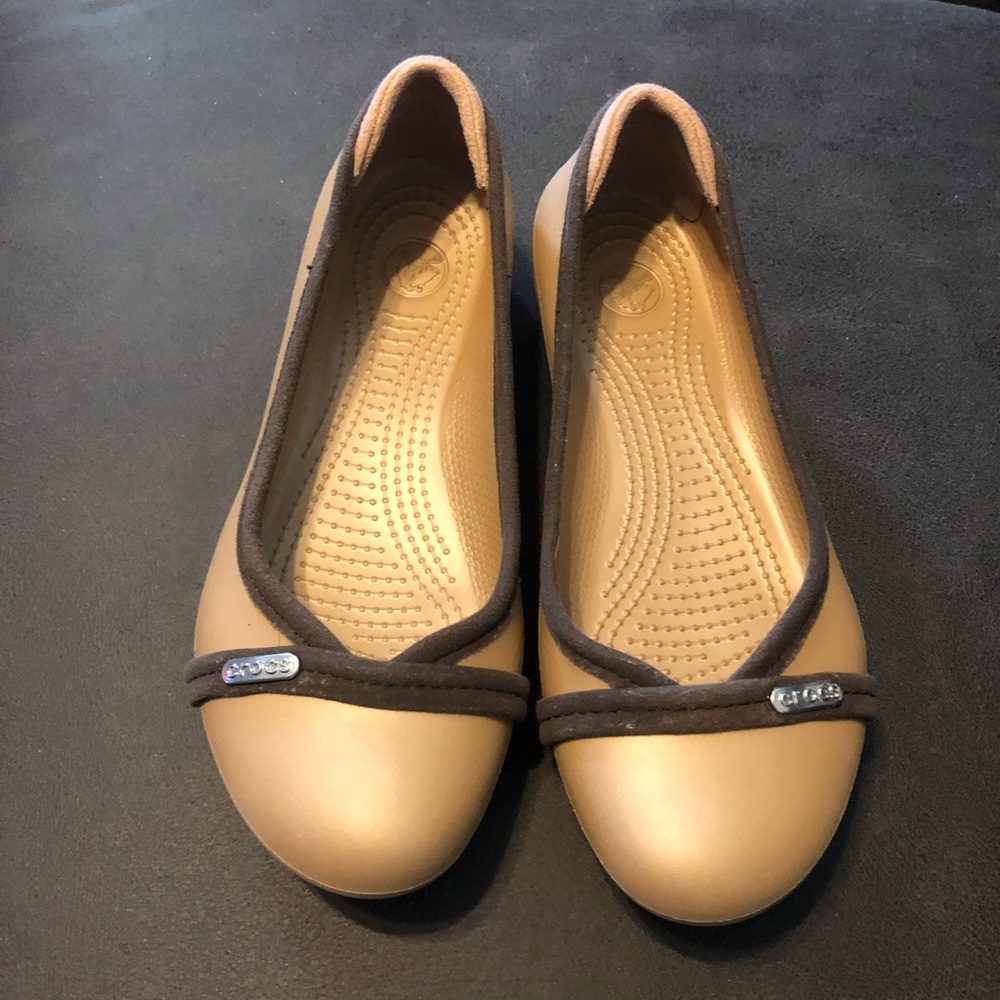 Crocs Flats Beige with Brown Material Trim